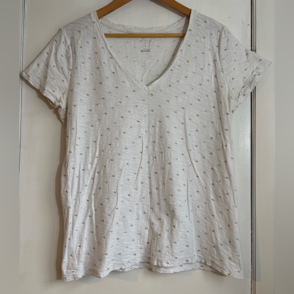 A New Day Cream Polka Dot V-Neck Tee